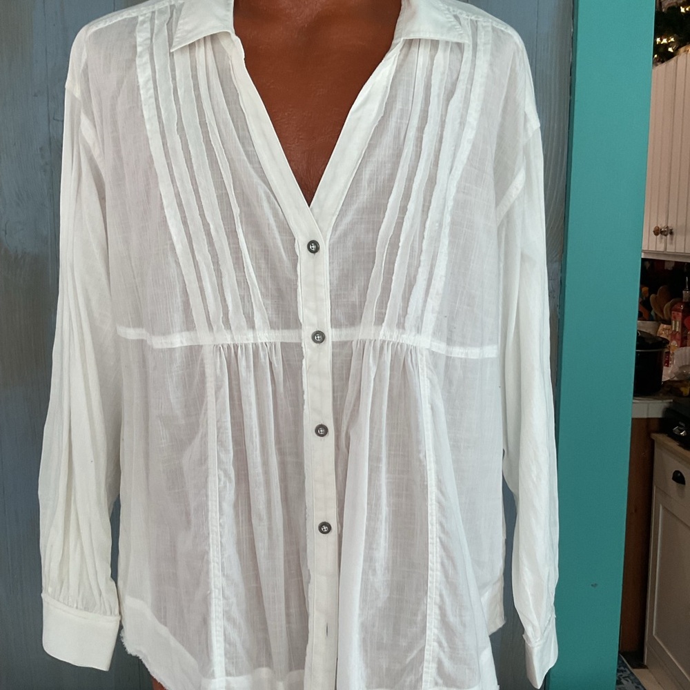 Lucky Brand White 100% Cotton Button-Up Tunic XL